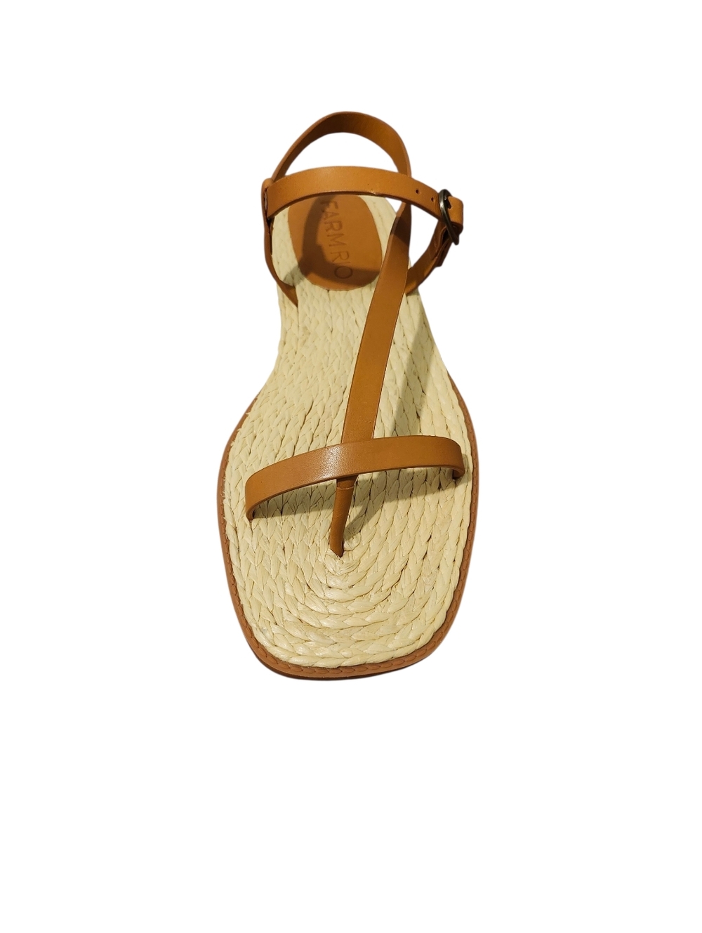 Farm Rio Camel Cross Strap Women’s Tan Leather Raffia Sandals - 9